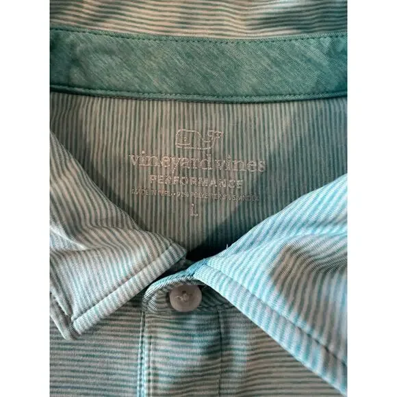 VINEYARD VINES LG Set of 2- Performance Polo Shirts Mens Blue Green Stripe Whale - Picture 12 of 15